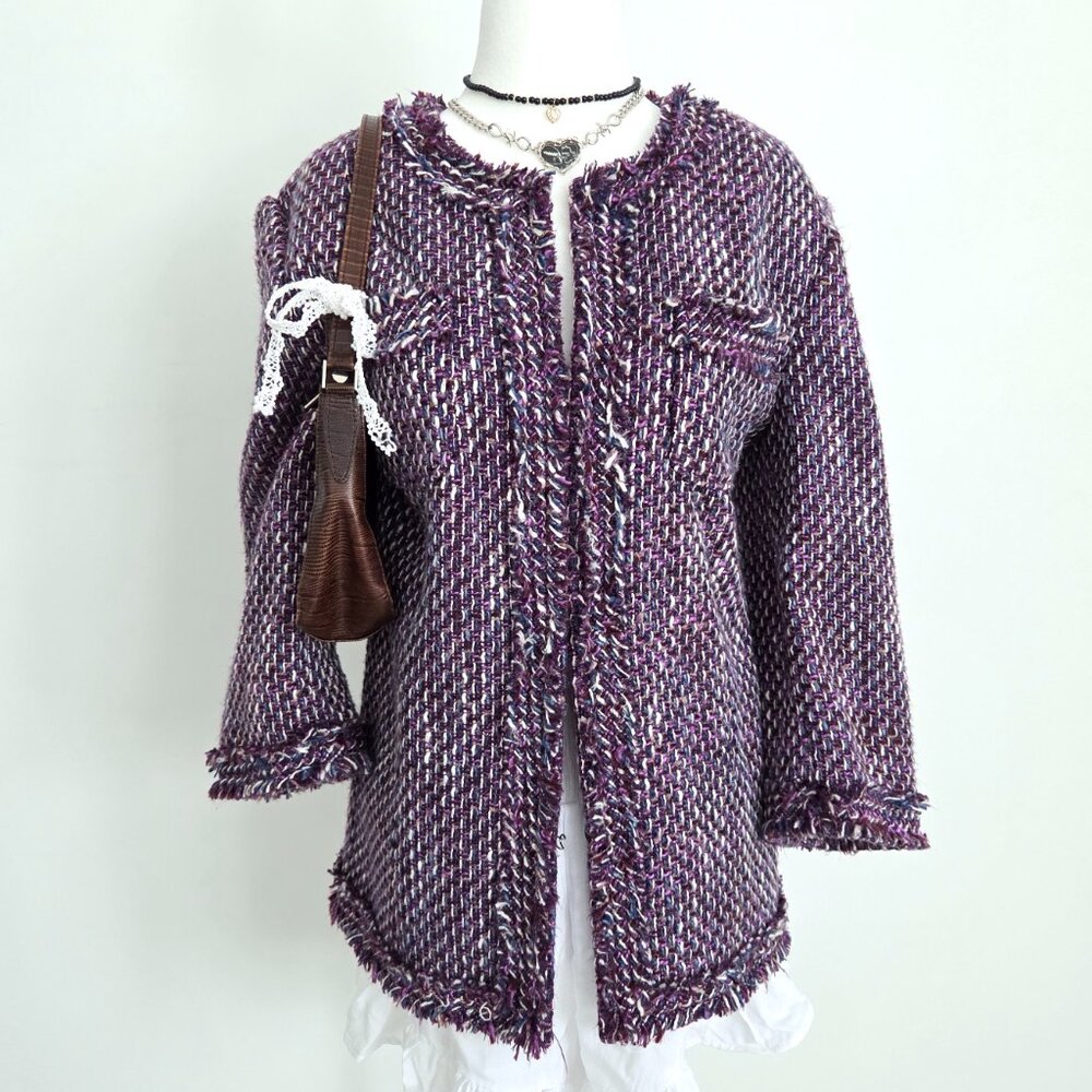 Vintage Purple Tweed Jacket Sz 12 Multicolor Y2K Alfred Dunner Old‎ Money Preppy - Picture 2 of 16